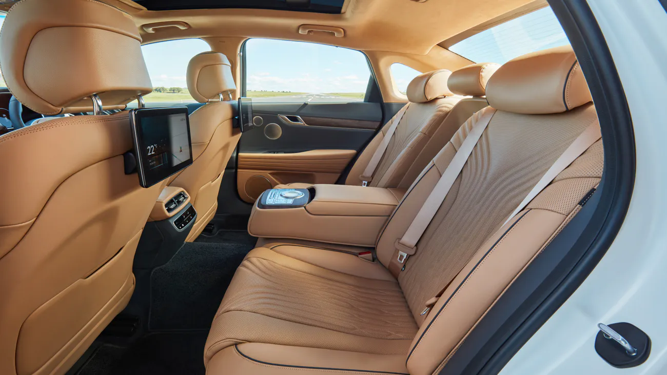 Genesis G80 2021 tan interior rear seat