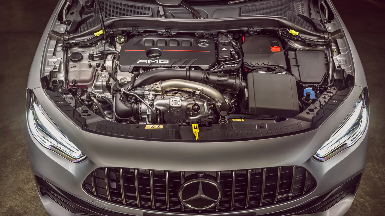 Engine bay on the 2021 Mercedes-AMG GLA 35 SUV