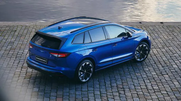 2022 Skoda Enyaq blue exterior rear three quarter