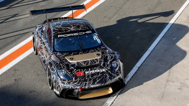 Porsche 718 Cayman GT4 ePerformance front 3/4 above