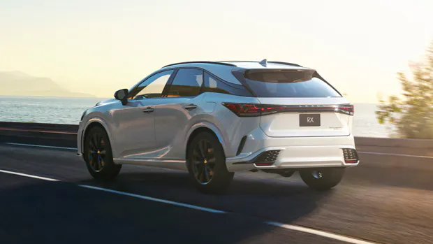 2022 Lexus RX 450h SUV silver - dynamic rear 3/4 shot