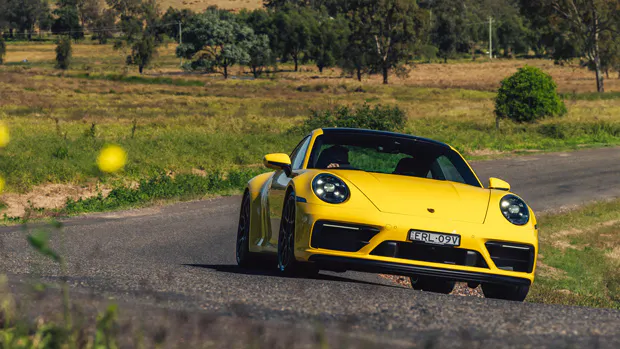 2022-Porsche-911-GTS-coupe-yellow---dynamic-front-3-4-shot