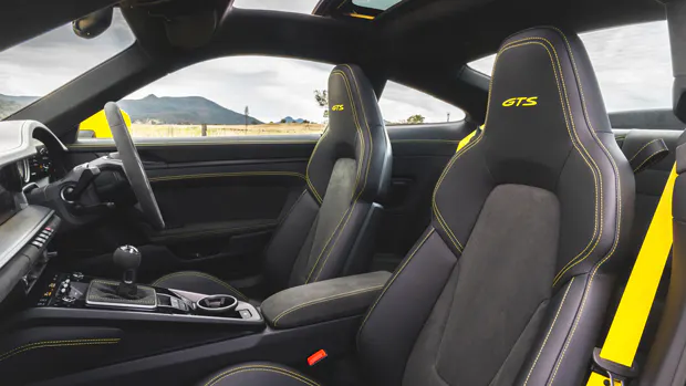 2022-Porsche-911-GTS-coupe-yellow---interior,-front-cabin-2