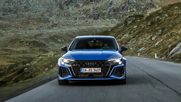 Audi RS3 performance edition 2023 front view driving
