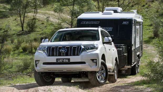 Toyota Prado towing caravan off road