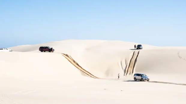 Sand off-roading at Stockton Beach in an Isuzu D-Max