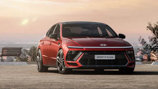 2023 Hyundai Sonata N-Line front 3/4 red car 2