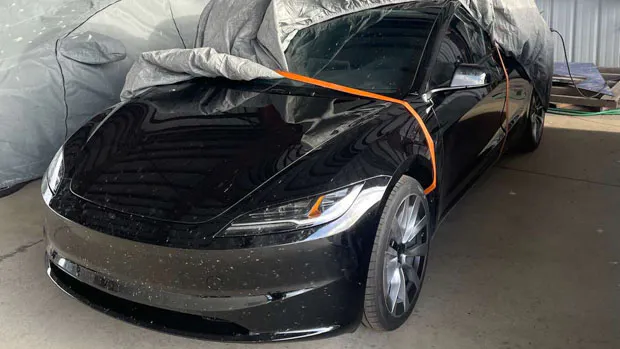 Is this the Tesla Model 3 facelift? Leaked photos show slim headlights, new wheels