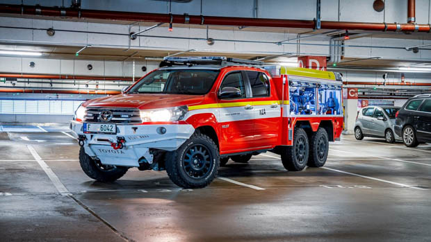 Six-wheeled Toyota Hilux revealed as EV fire-fighting truck