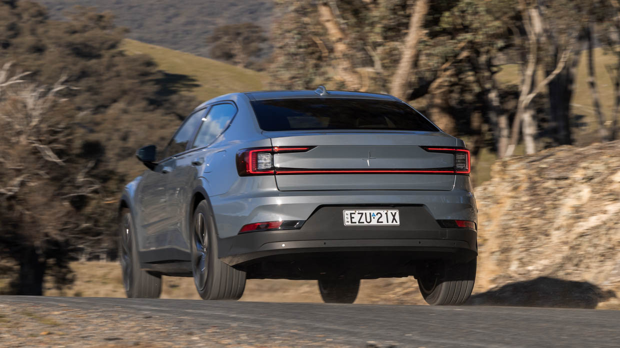 MY24 Polestar 2 long range single motor driving shot rear angle