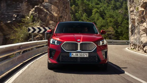 2024 BMW iX2 on road front angle