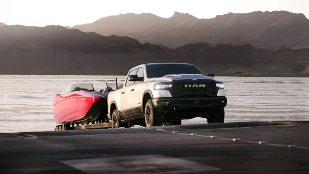 2025 Ram 1500 towing boat out of water