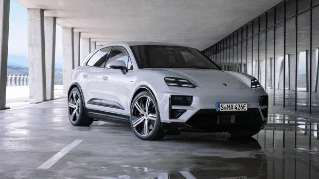 2024 Porsche Macan Turbo EV front 3/4 static shot