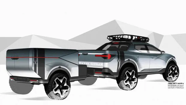 2022 Hyundai Santa Cruz with trailer concept shot