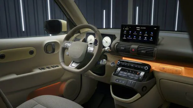 2025 Hyundai Inster interior wide shot with screens and steering wheel