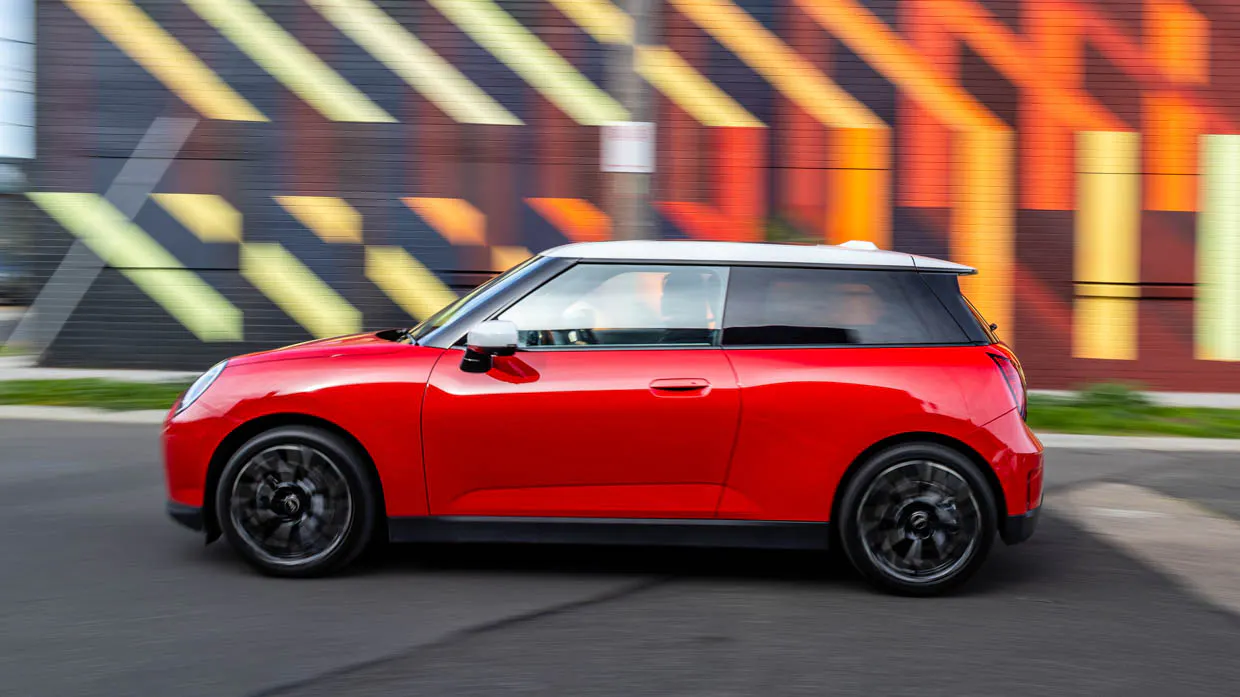 2024 Mini Cooper SE side angle driving shot