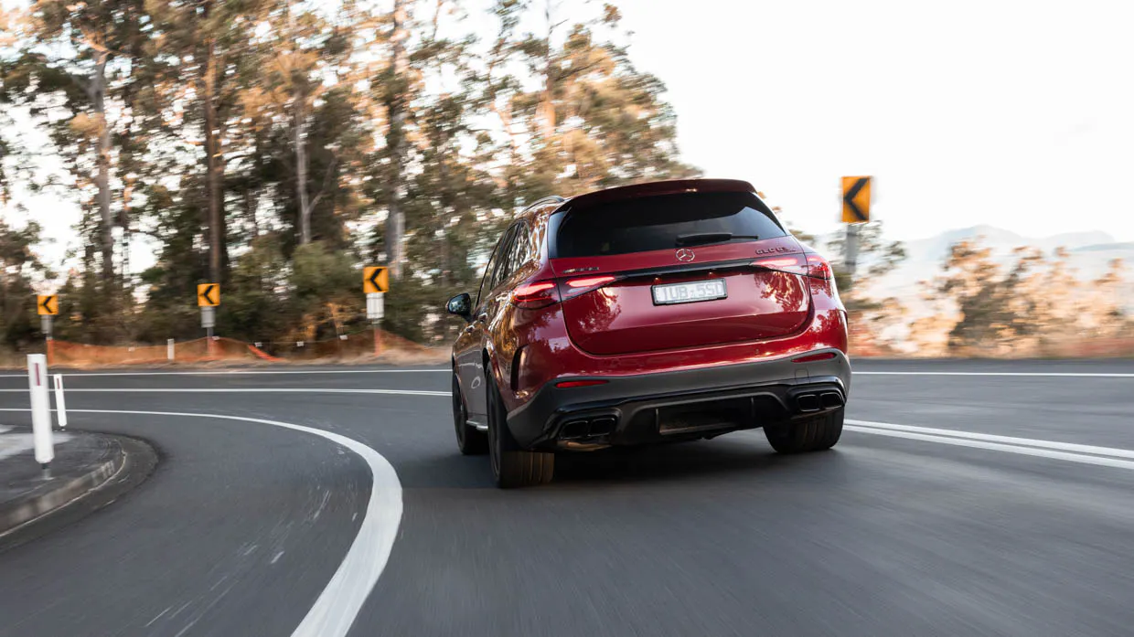 2024 Mercedes-AMG GLC 63 S rear angle tracking cornering shot