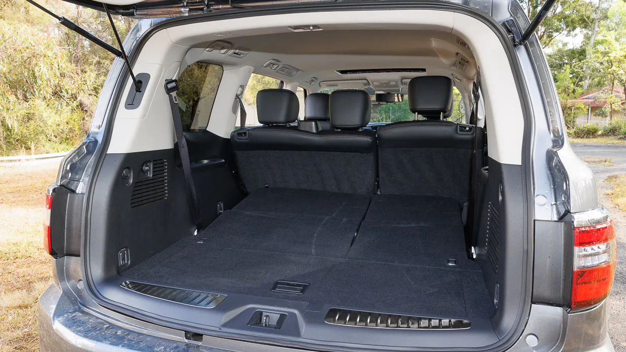 2024 Nissan Patrol Ti-L interior boot open, third row folded