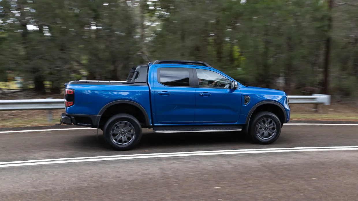2024 Ford Ranger Wildtrak V6 driving shot side angle cornering